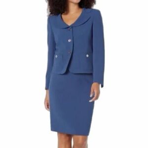 Nipon Boutique Elegant Blue Skirt Suit